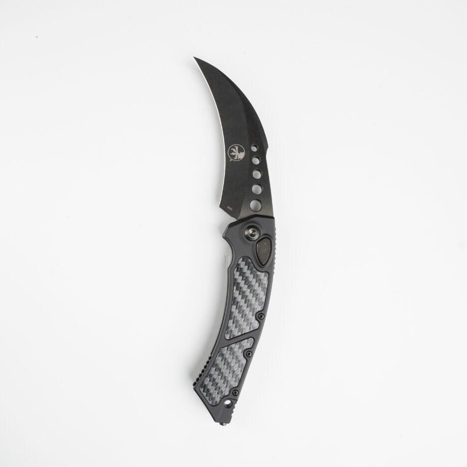 Microtech Hawk Auto DLC – ავტომატური დანა Carbon Fiber Inlays-ით