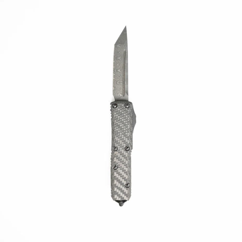 Microtech UTX-85 T/E – Damascus Blade with Carbon Fiber Top and Copper Hardware